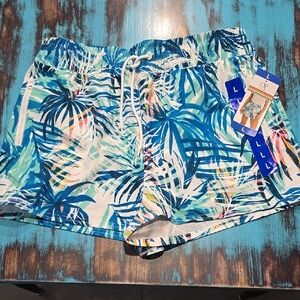 OP Blue and Green Athletic Shorts with Elastic Waistband